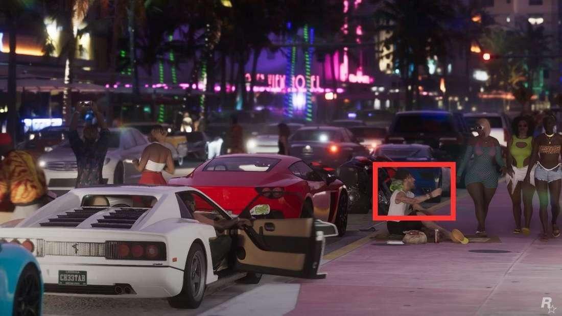 Leguán látható a neonfényes Vice City járdáján sportautók mellett